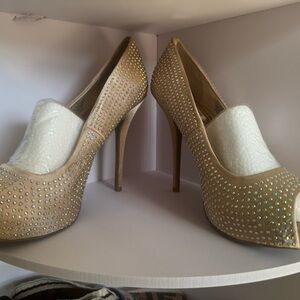 Elegant Tan Studded Women's Heels